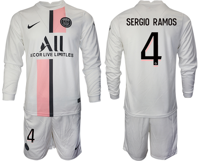 Men 2021-2022 Club Paris St German away white Long Sleeve #4 Soccer Jersey